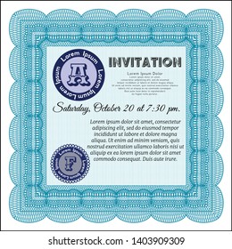 Light blue Retro invitation template. With background. Vector illustration. Cordial design. 
