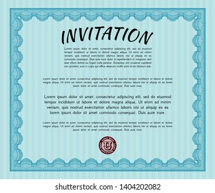 Light blue Retro invitation template. With complex linear background. Perfect design. Customizable, Easy to edit and change colors. 