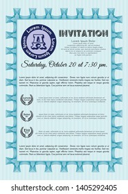 Light blue Retro invitation template. Beauty design. With great quality guilloche pattern. Customizable, Easy to edit and change colors. 
