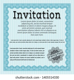 Light blue Retro invitation template. Artistry design. With complex linear background. Vector illustration. 
