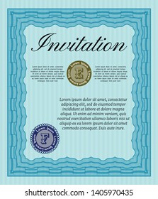 Light blue Retro invitation template. Excellent design. Customizable, Easy to edit and change colors. Complex background. 