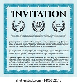 Light blue Retro invitation template. Cordial design. Detailed. With guilloche pattern and background. 