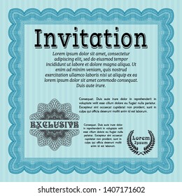 Light blue Retro invitation template. With linear background. Beauty design. Detailed. 