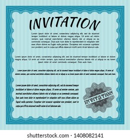 Light blue Retro invitation template. Detailed. With complex background. Artistry design. 