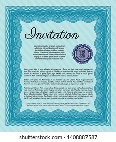 Light blue Retro invitation template. Sophisticated design. With complex background. Vector illustration. 