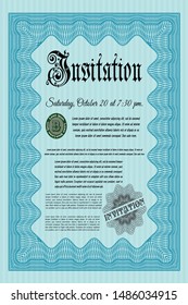 Light blue Retro invitation template. With background. Perfect design. Detailed. 
