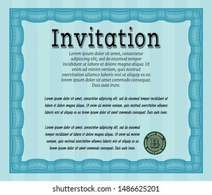 Light blue Retro invitation template. Beauty design. With guilloche pattern and background. Customizable, Easy to edit and change colors. 