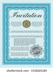 Light blue Retro invitation template. With complex background. Vector illustration. Money style design. 