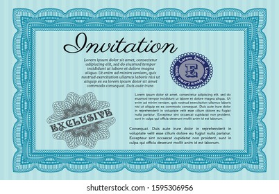 Light blue Retro invitation template. With linear background. Cordial design. Vector illustration. 
