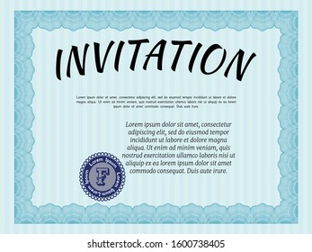 Light blue Retro invitation template. Modern design. With complex linear background. Customizable, Easy to edit and change colors. 