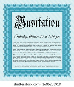 Light blue Retro invitation template. With complex linear background. Money Pattern design. Detailed. 