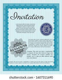 Light blue Retro invitation template. With quality background. Detailed. Money Pattern design. 