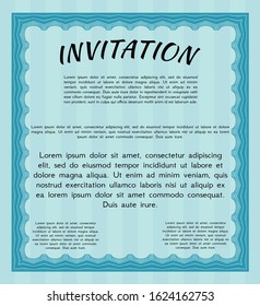 Light blue Retro invitation template. Detailed. With linear background. Money Pattern. 