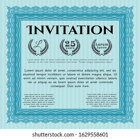 Light blue Retro invitation template. With great quality guilloche pattern. Sophisticated design. Detailed. 