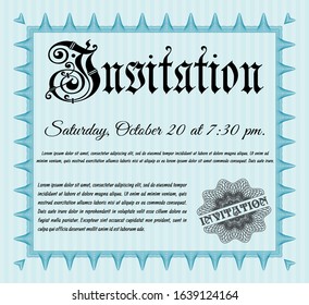 Light blue Retro invitation template. Money Pattern design. Vector illustration. With guilloche pattern. 