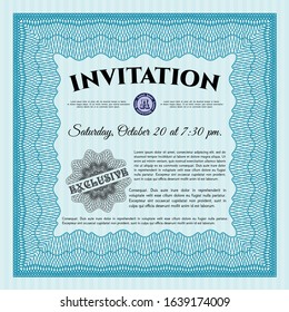 Light blue Retro invitation template. Detailed. With complex background. Money style design. 