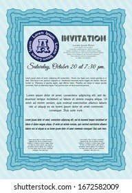 Light blue Retro invitation template. Sophisticated design. With complex linear background. Detailed. 