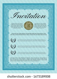 Light blue Retro invitation template. Retro design. With guilloche pattern and background. Detailed. 