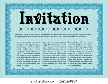 Light blue Retro invitation template. Modern design. Detailed. With guilloche pattern. 