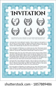 Light blue Retro invitation template. Beauty design. With guilloche pattern and background. Customizable, Easy to edit and change colors. 