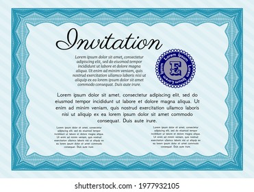Light blue Retro invitation template. Money Pattern design. With complex background. Vector illustration. 