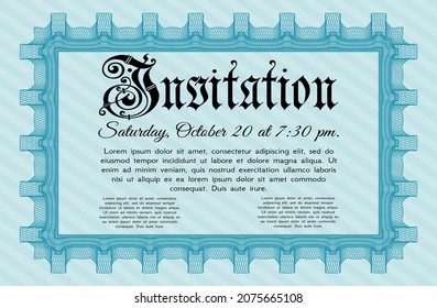 Light blue Retro invitation template. Money design. With guilloche pattern. Vector illustration. 