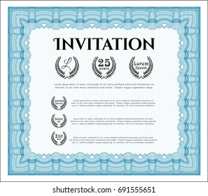 Light blue Retro invitation template. With guilloche pattern. Customizable, Easy to edit and change colors. Beauty design. 