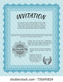 Light blue Retro invitation template. Vector illustration. Printer friendly. Money Pattern. 