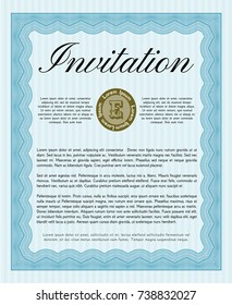 Light blue Retro invitation template. Complex background. Detailed. Lovely design. 
