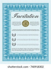 Light blue Retro invitation template. With guilloche pattern. Money design. Detailed. 