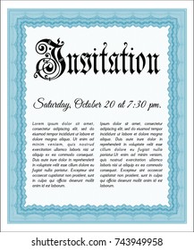 Light blue Retro invitation template. Printer friendly. Vector illustration. Elegant design. 