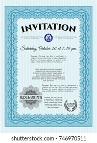 Light blue Retro invitation template. With linear background. Vector illustration. Modern design. 
