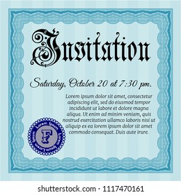 Light blue Retro invitation. Vector illustration. With complex background. Money style design. 