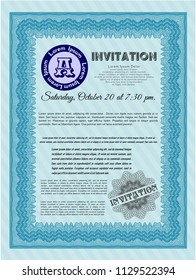 Light blue Retro invitation. Vector illustration. With linear background. Superior design. 