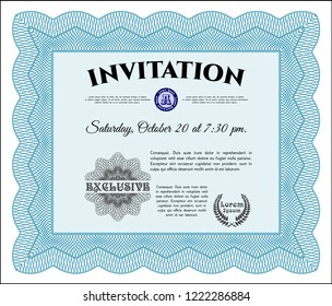 Light blue Retro invitation. Vector illustration. With linear background. Excellent design. 