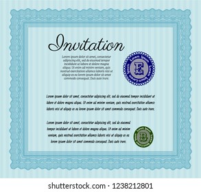 Light blue Retro invitation. Vector illustration. With guilloche pattern. Money Pattern design. 