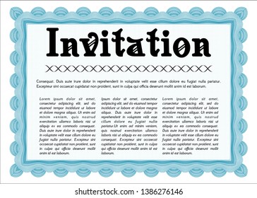 Light blue Retro invitation. Vector illustration. With great quality guilloche pattern. Money style design. 