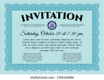 Light blue Retro invitation. Vector illustration. Printer friendly. Nice design. 