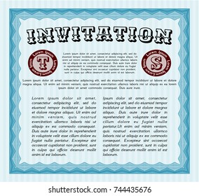 Light blue Retro invitation. Vector illustration. With guilloche pattern. Money style design. 