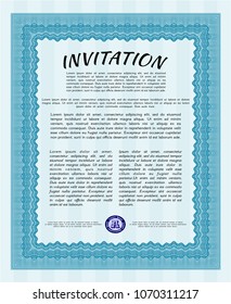 Light blue Retro vintage invitation. With linear background. Perfect design. Customizable, Easy to edit and change colors. 