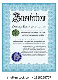 Light blue Retro vintage invitation. Nice design. With linear background. Customizable, Easy to edit and change colors. 