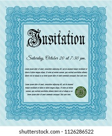 Light blue Retro vintage invitation. With guilloche pattern. Elegant design. Detailed. 