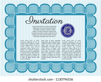 Light blue Retro vintage invitation. Retro design. Detailed. With complex linear background. 