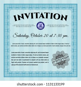 Light blue Retro vintage invitation. With background. Money Pattern. Detailed. 