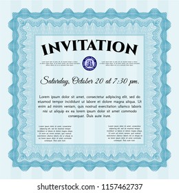Light blue Retro vintage invitation. Printer friendly. Customizable, Easy to edit and change colors. Cordial design. 