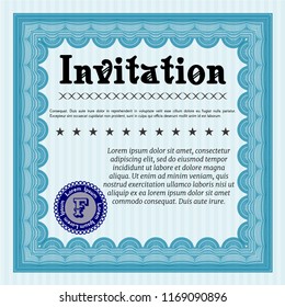 Light blue Retro vintage invitation. Beauty design. Customizable, Easy to edit and change colors. Easy to print. 