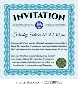 Light blue Retro vintage invitation. Excellent design. With quality background. Vector illustration. 