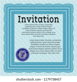 Light blue Retro vintage invitation. Money design. With guilloche pattern and background. Detailed. 