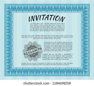 Light blue Retro vintage invitation. Detailed. With background. Money Pattern design. 