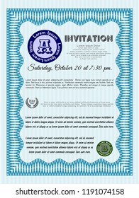 Light blue Retro vintage invitation. Complex background. Perfect design. Vector illustration. 